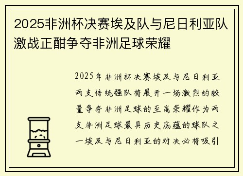 2025非洲杯决赛埃及队与尼日利亚队激战正酣争夺非洲足球荣耀