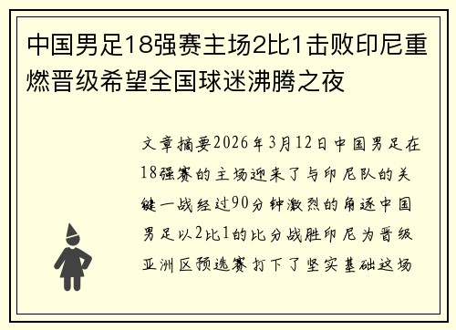 中国男足18强赛主场2比1击败印尼重燃晋级希望全国球迷沸腾之夜