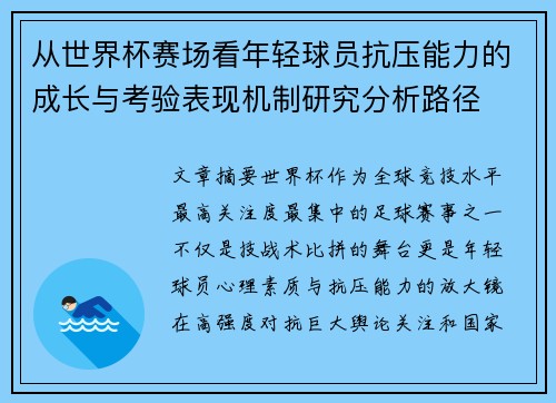 从世界杯赛场看年轻球员抗压能力的成长与考验表现机制研究分析路径